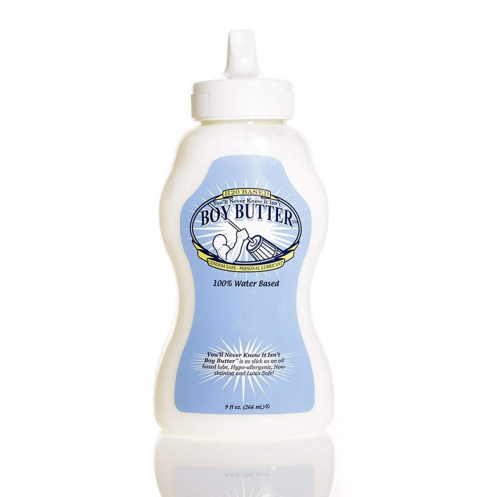 Boy Butter H2O 9 oz squeeze bottle ready for clean, mess-free lubrication.