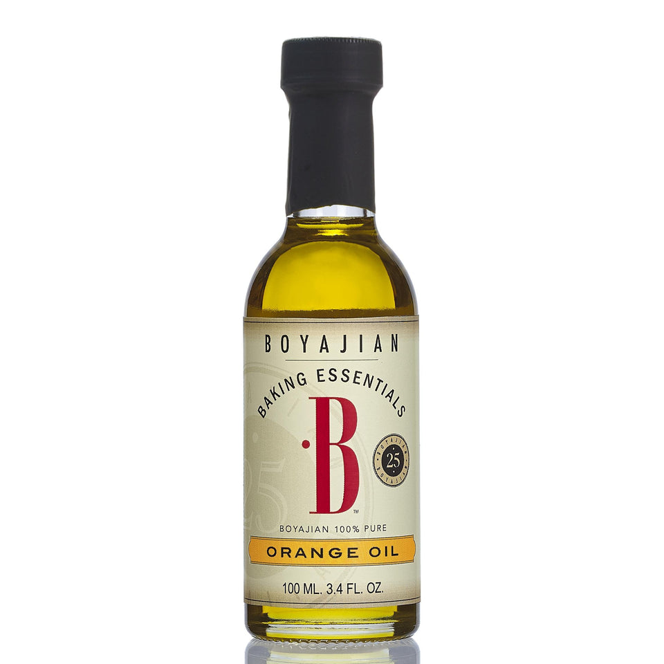 Boyajian Pure Orange Oil bottle for baking; adds bright, zesty orange flavor.
