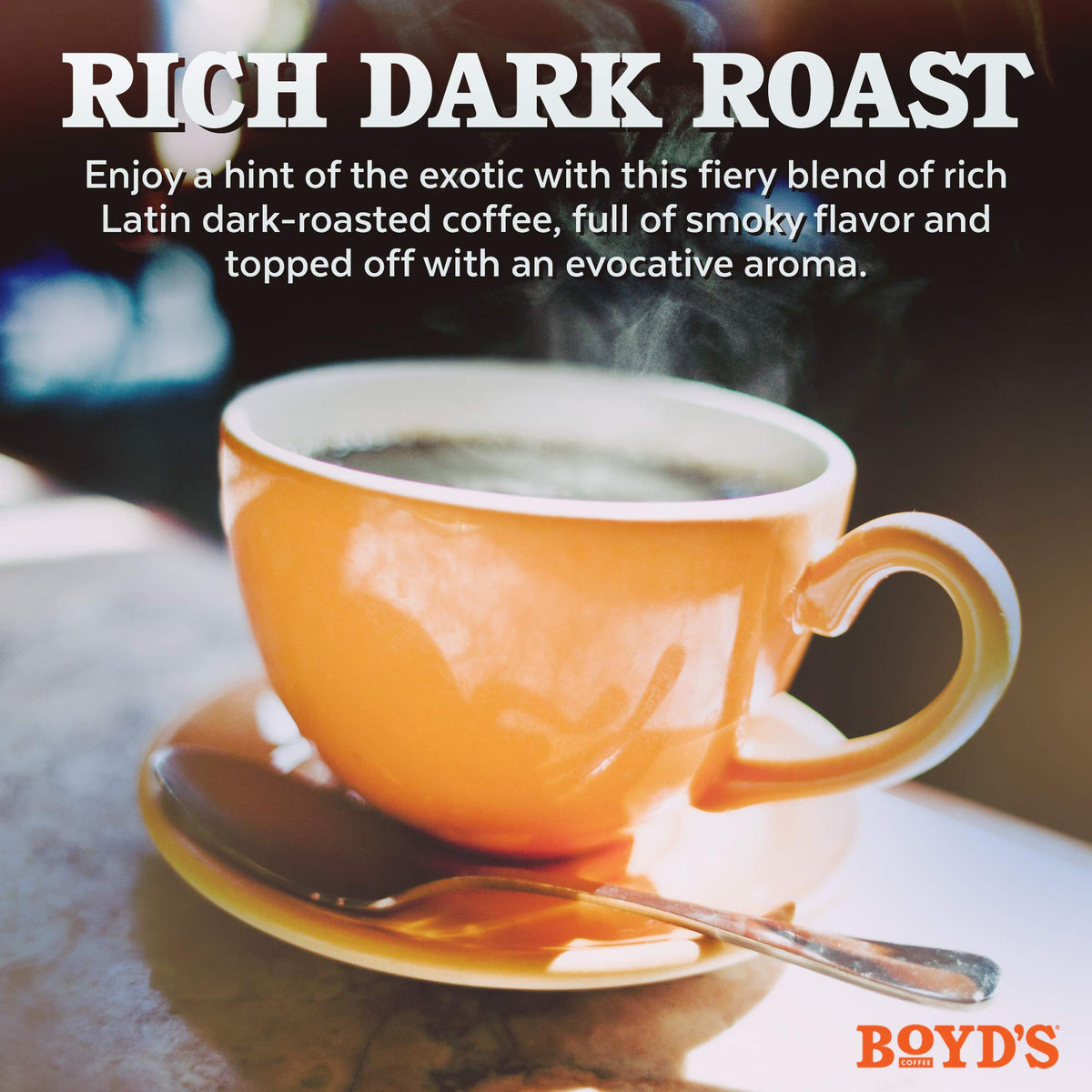 Boyd's Coffee Red Wagon beans offer a bold, smoky Latin roast for a lively morning