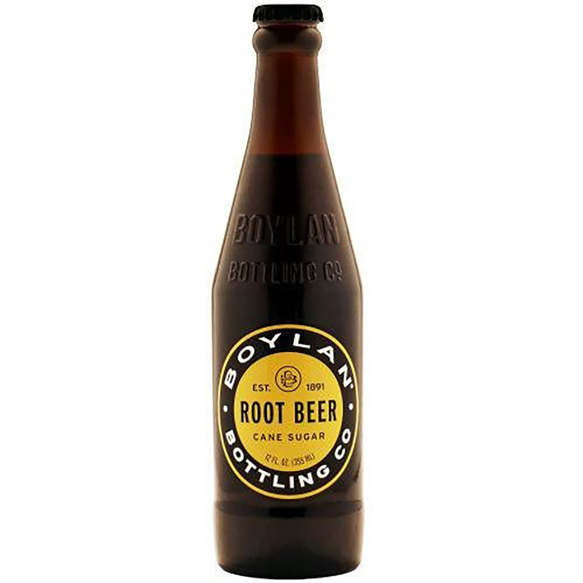 Boylan Root Beer bottle showcases classic flavor in authentic glass packaging.