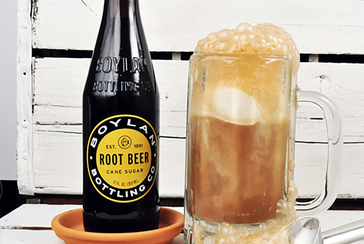 Boylan Root Beer glass pour reveals foamy, refreshing finish.