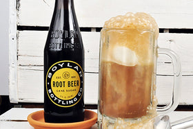 Boylan Root Beer glass pour reveals foamy, refreshing finish.