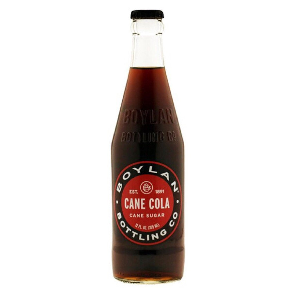 Boylan Sugar Cane Cola in a glass bottle, premium soda with clean cane sugar for authentic flavor.