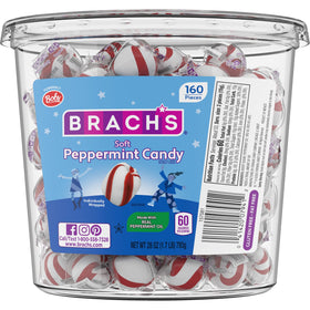 Brach's Bob's Sweet Stripes jar front shows soft peppermint mints, perfect for seasonal gatherings.