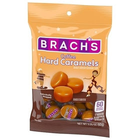 Brach's Coffee Hard Caramels close-up-texture highlights the crisp candy shell and smooth flavor.
