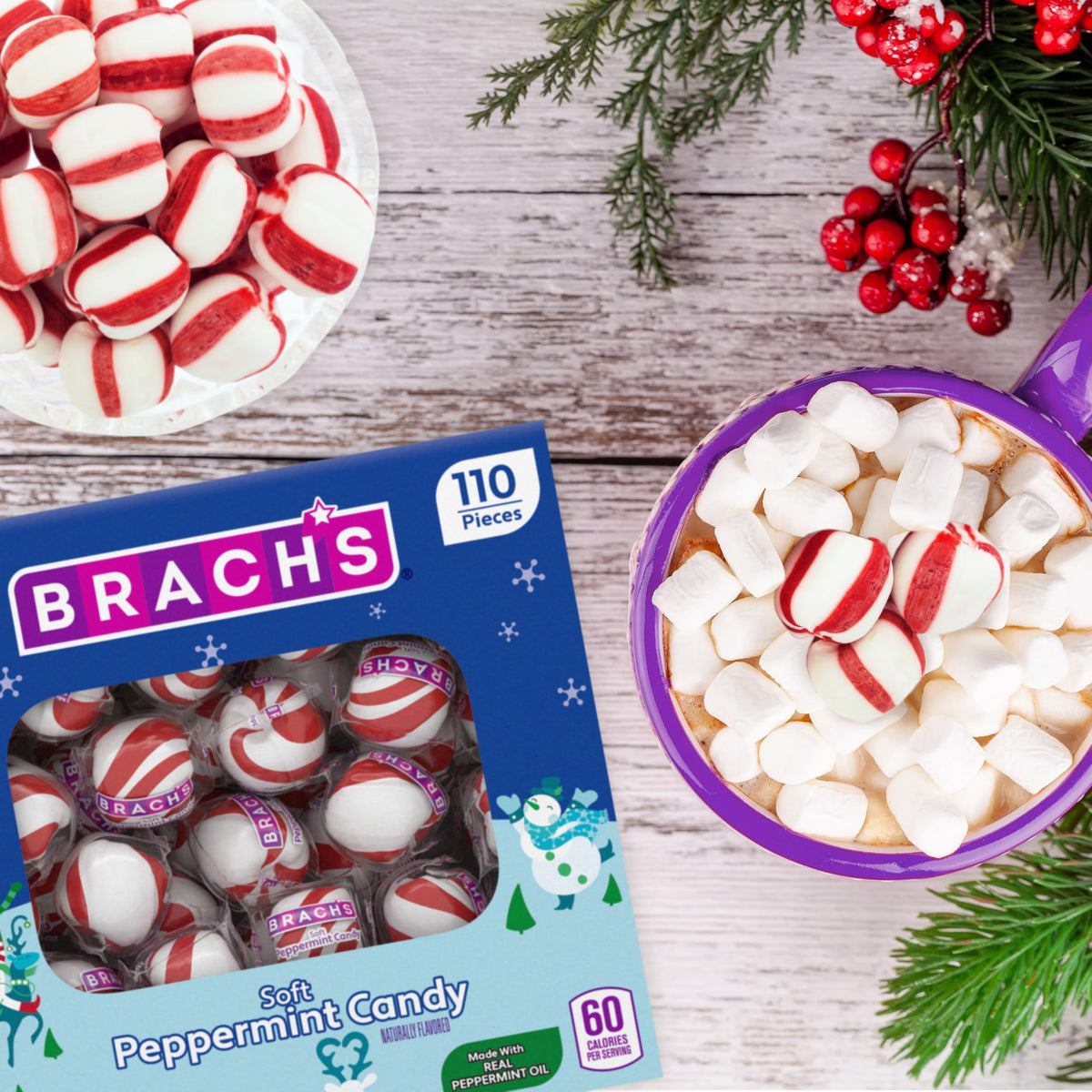 Brach's 19oz tub holds 110 soft mints for stocking stuffers.