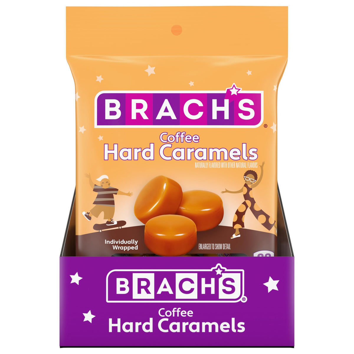 Brach's Nips coffee-flavored hard candy pack, 12 individually wrapped bags, ideal for on-the-go snacking.