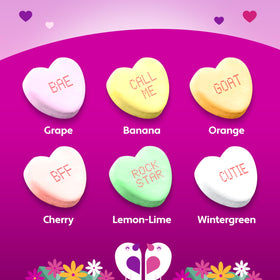 Brach's Tiny Conversation Hearts with orange and lemon, bright colors for candy dishes