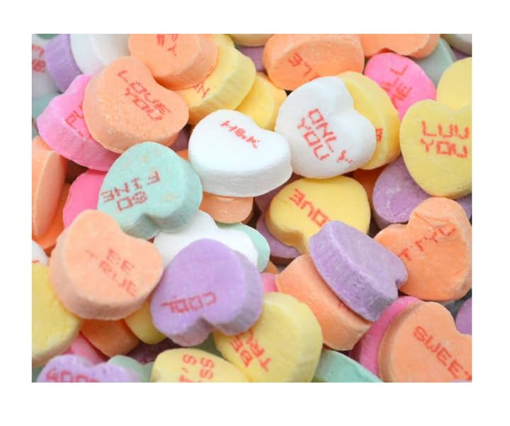 Colorful hearts arranged for dessert decorating on cakes and cookies.