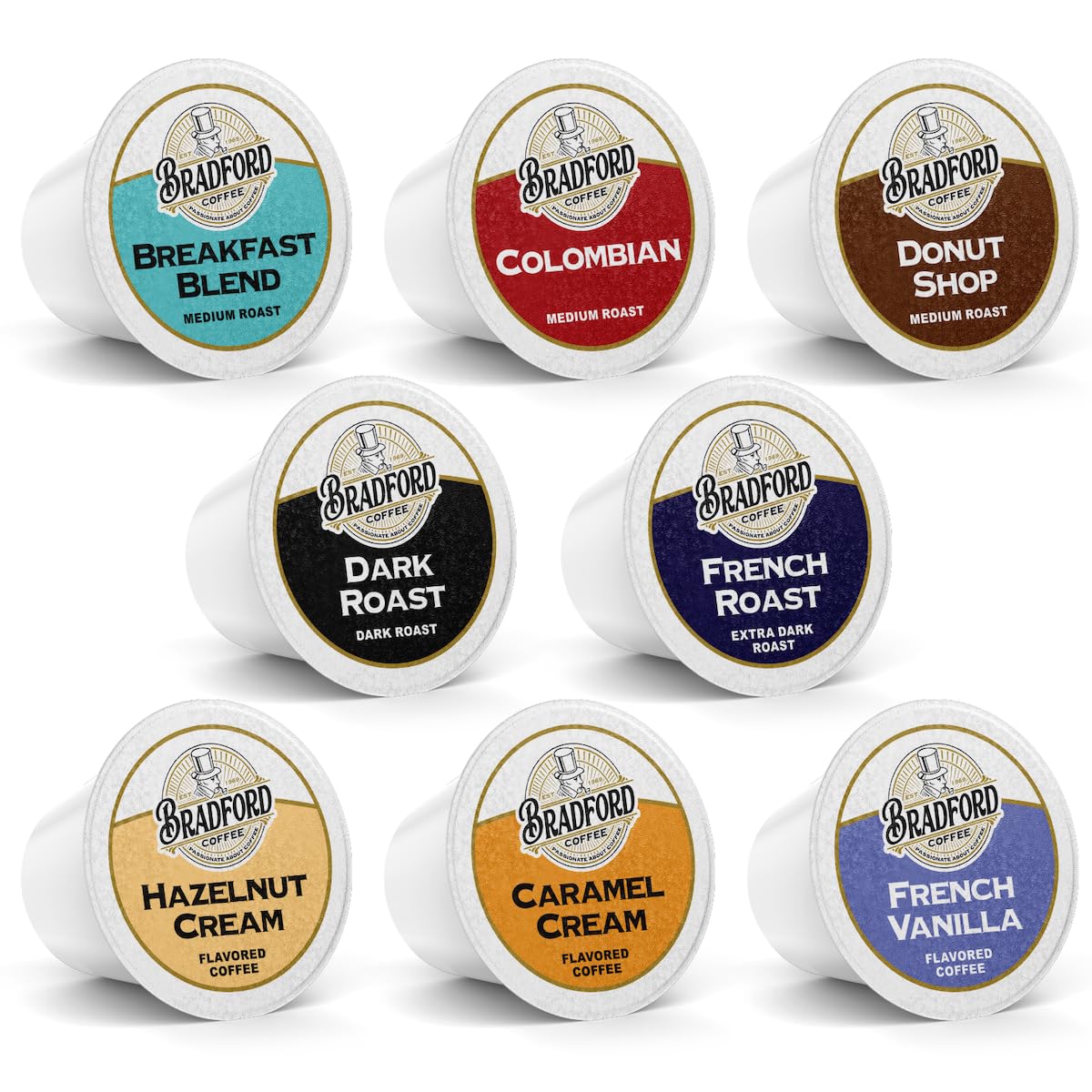 Bradford Coffee Roasters variety-pack Keurig K-Cups packaging, showcasing variety and convenience