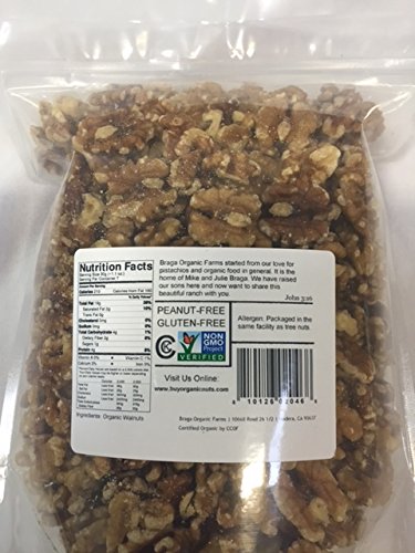 Braga Organic Farms walnuts with certified organic seal on packaging.