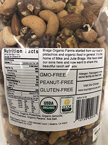 Braga Organic Farms Pacific Coast Blend cashews, rich texture, versatile snack.