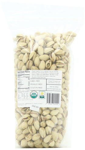 Close-up of Braga Organic Farms inshell pistachios showing vibrant kernels, great for entertaining.