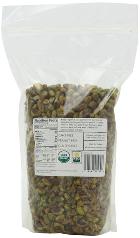Braga Organic Farms pistachios closeup, green kernels, great for salads.