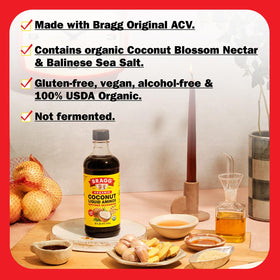 Stir-fry pan with Bragg Coconut Aminos enhancing fish, tofu, or beef