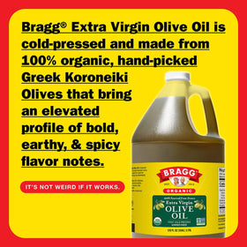 Greek Koroneiki olives harvest scene showcases Bragg's authentic flavor.