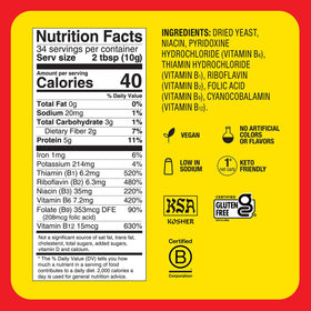 Packaging close-up of Bragg Premium Nutritional Yeast Seasoning highlighting gluten-free, vegan attributes.