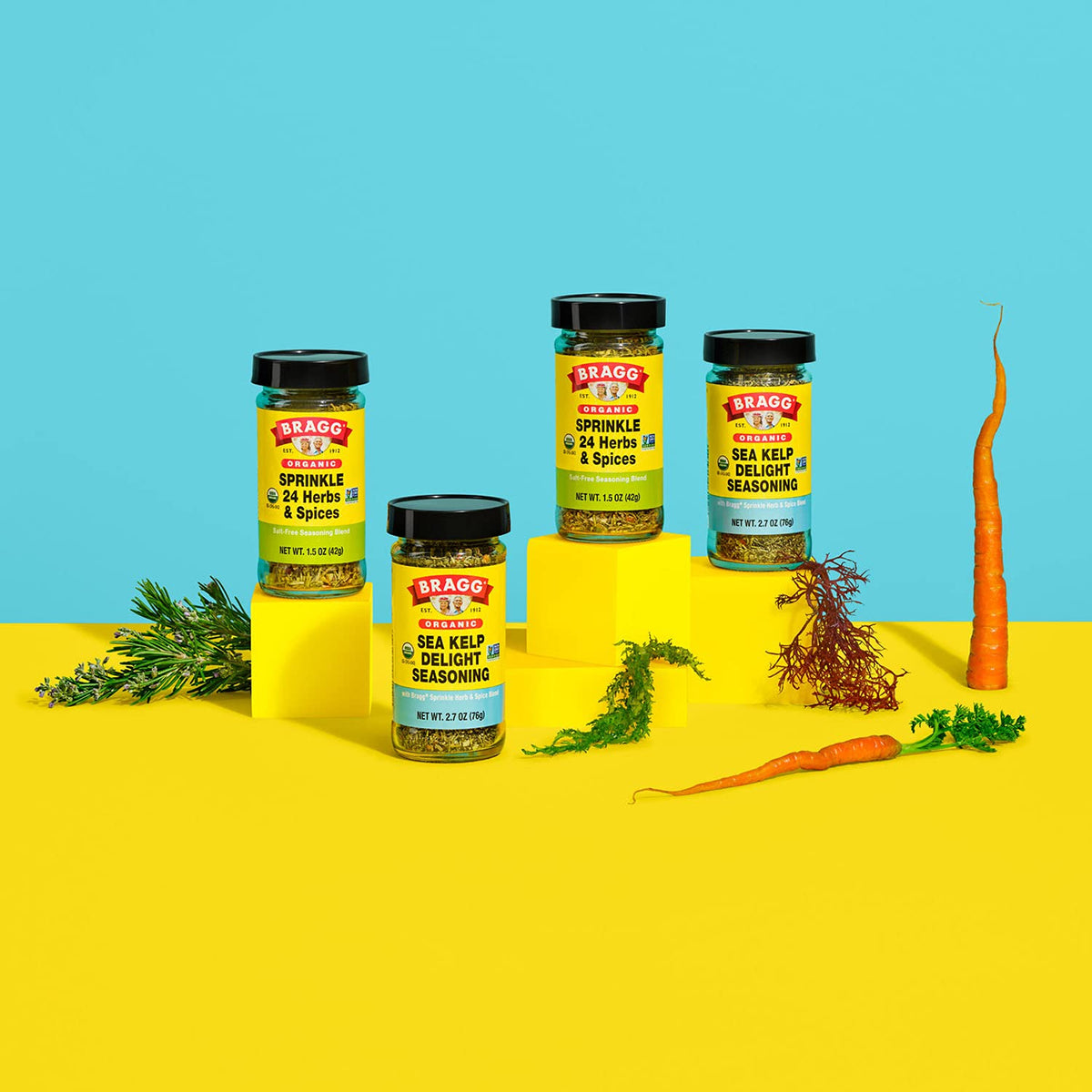 Bragg Sprinkle label close-up shows branding and simple ingredients.