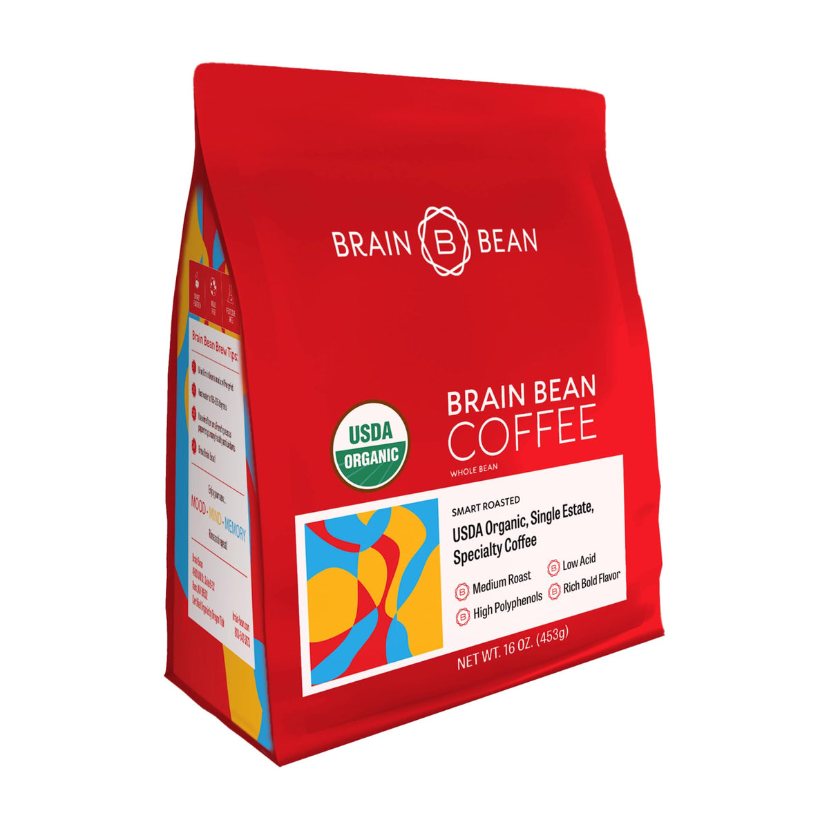 Brain Bean Organic Coffee whole bean packshot for home brewing