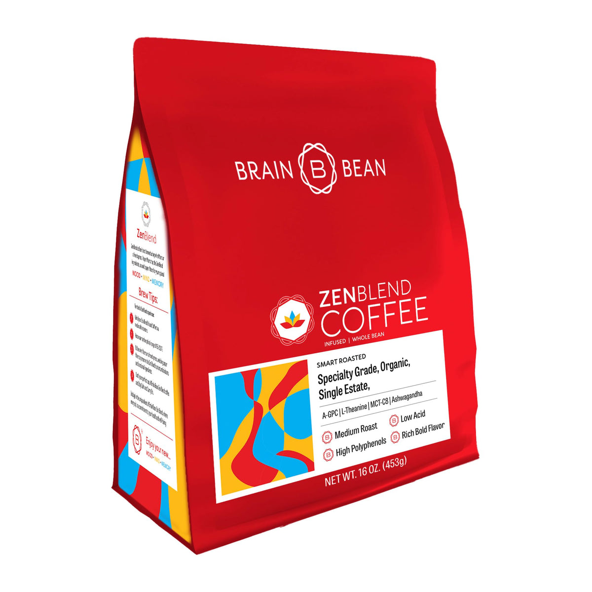 Brain Bean Zen-Blend Organic Coffee Beans offer rich aroma for morning focus
