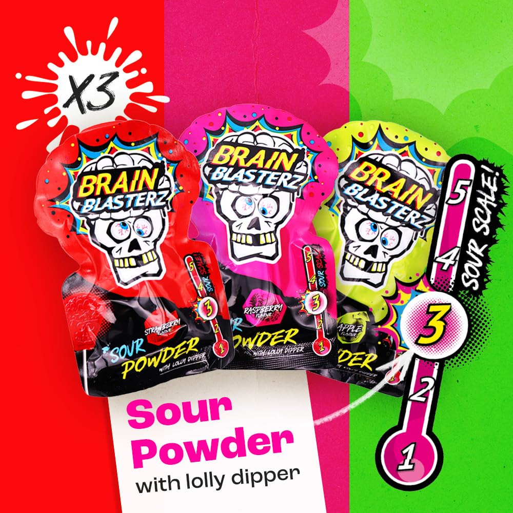 Brain Blasterz chewy candy selection with long-lasting textures for travel.