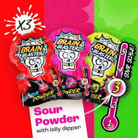 Brain Blasterz chewy candy selection with long-lasting textures for travel.