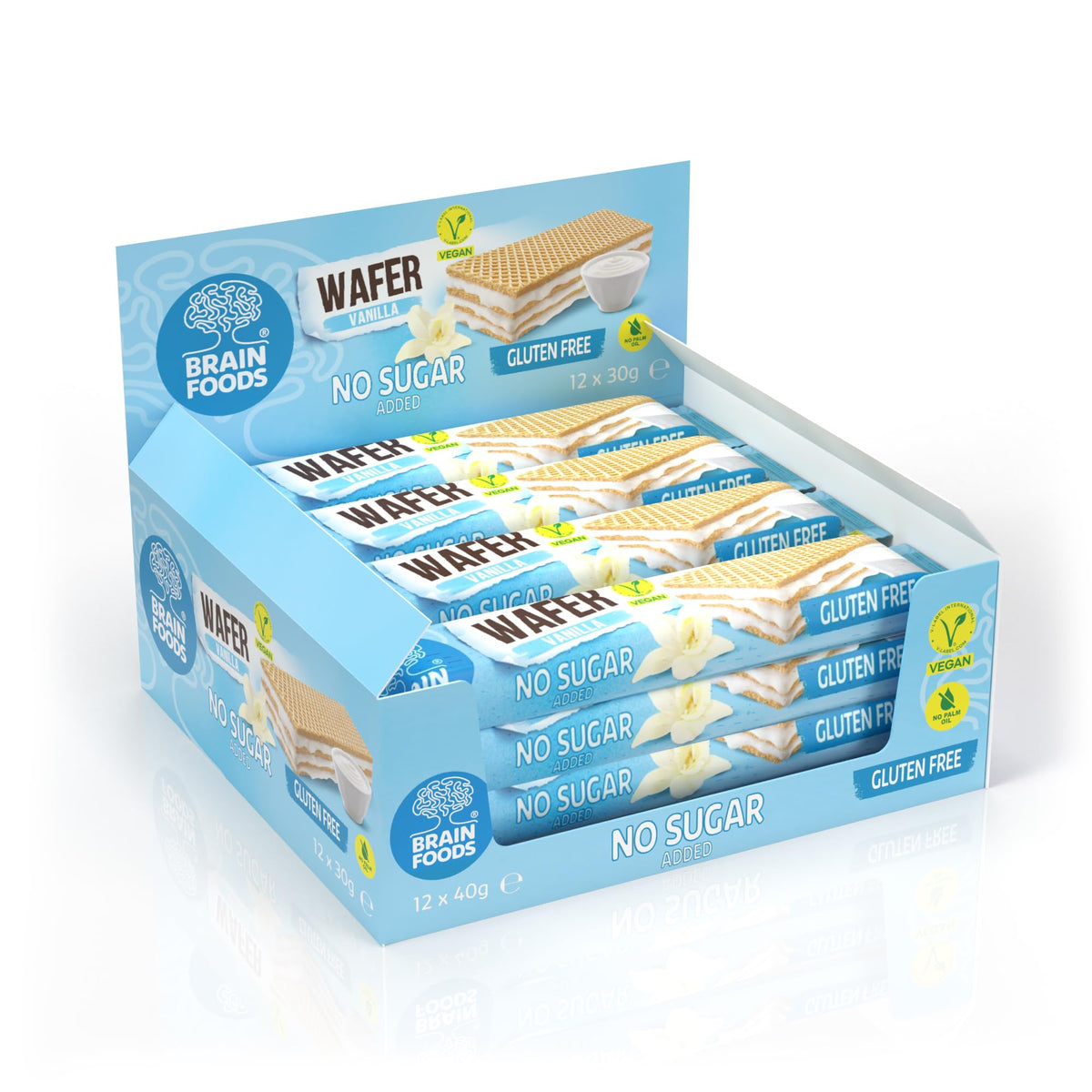 Brain Foods Vanilla Wafers pack front, gluten-free vegan snack option.
