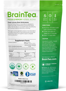 Brain Tea tea bags made from natural fibers emphasize purity and allergen-free design
