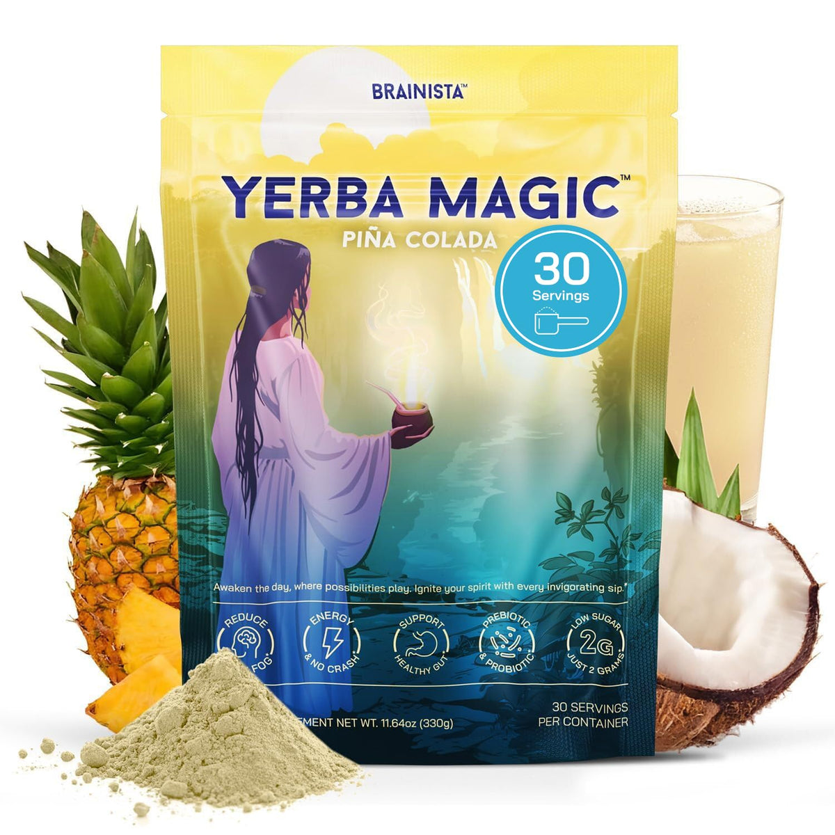 Brainista Yerba Magic bottle pour signals tropical energy and ready-to-drink convenience