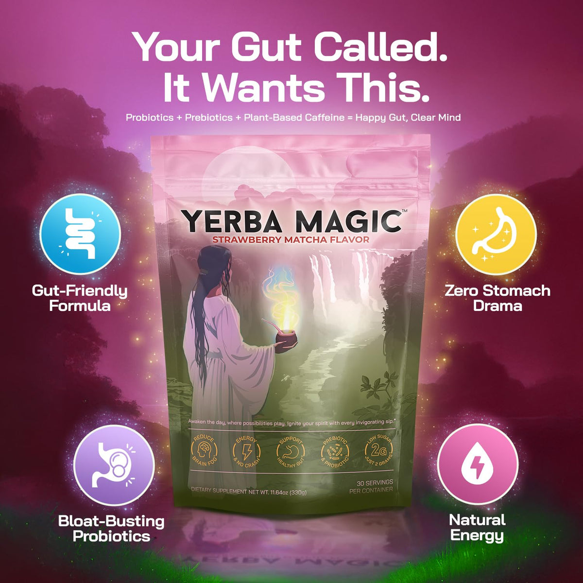 Brainista Yerba Magic strawberry matcha flavor appealing for daily rituals.