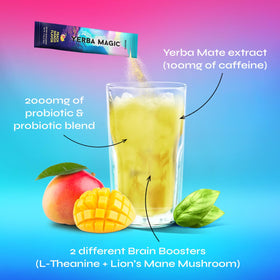 Brainista Yerba Magic front panel showing caffeine content for aware energy
