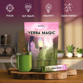Open Yerba Magic packet showing single-serve format for busy mornings