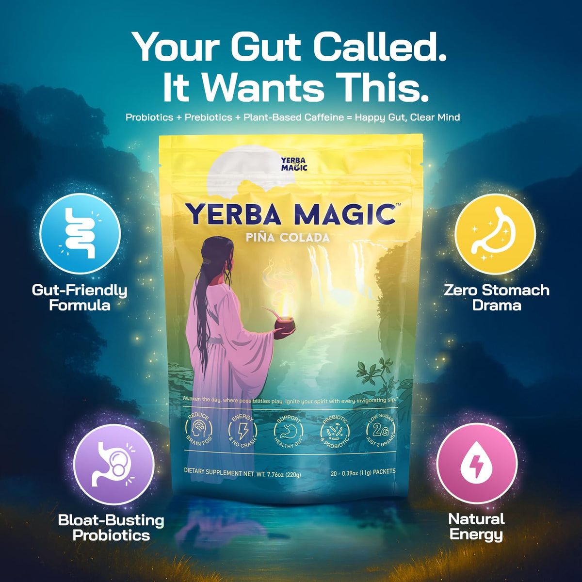 Yerba Magic packets in a gym bag ready for energy and focus.