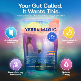Brainista Yerba Magic serving idea with prepared drink in a glass