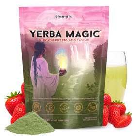 Brainista Yerba Magic tub front shows convenient powder for a quick energy boost.