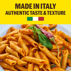 BRAMI Penne al dente bite showing bronze-cut texture for sauce absorption