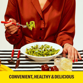 BRAMI Penne served in a bowl showcasing hearty protein and fiber