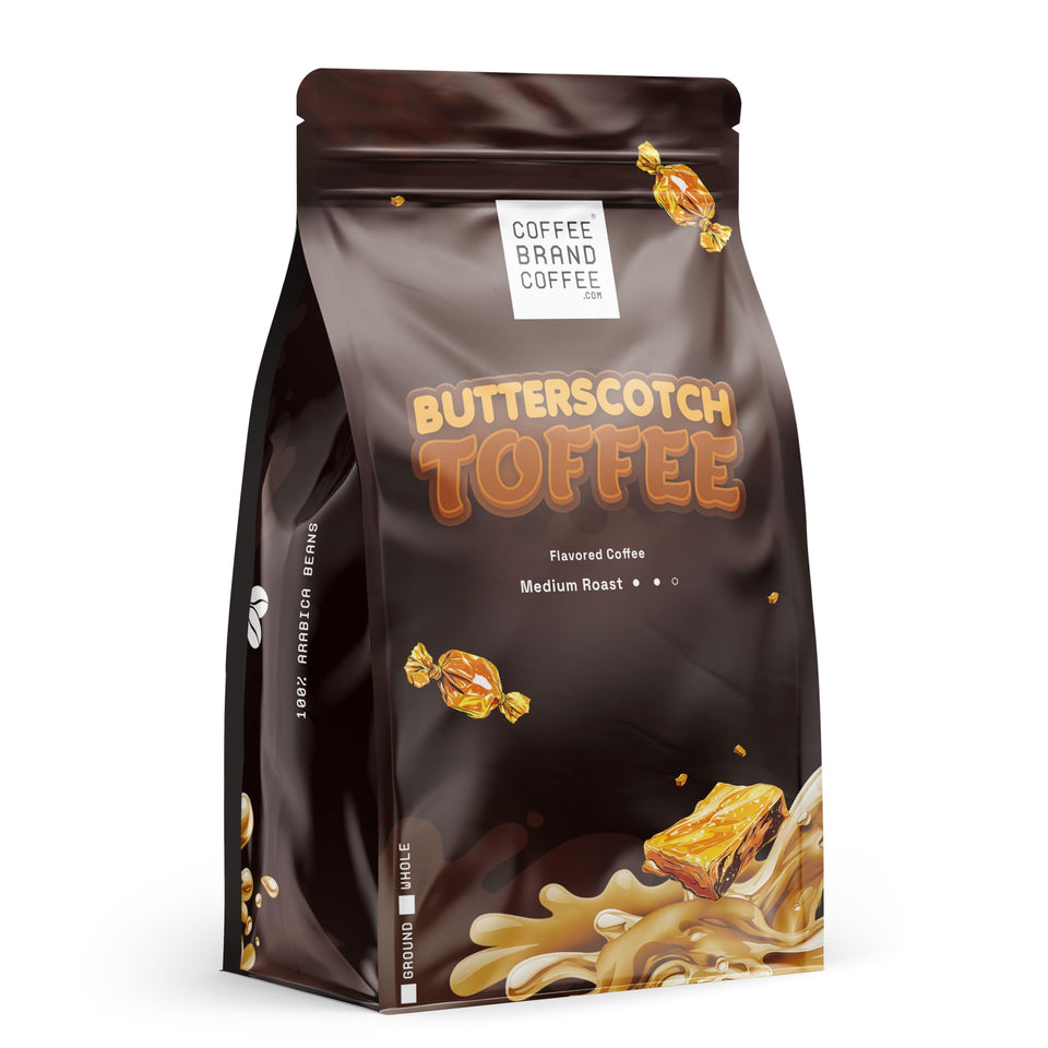 Brand Coffee Butterscotch-Toffee bag showing premium flavor for cozy mornings