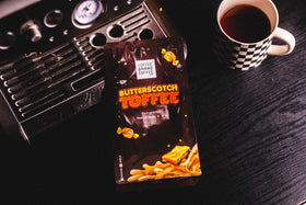 Brand Coffee Butterscotch-Toffee beans highlighting crunchy bits