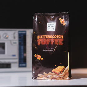 Brand Coffee Butterscotch-Toffee being poured with inviting aroma