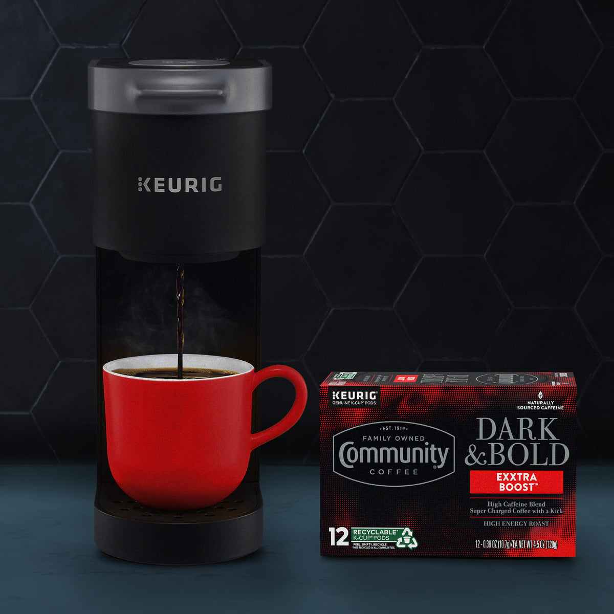 Brand logo on packaging highlighting Community Coffee’s community support.