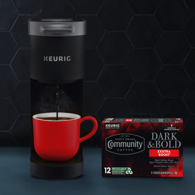 Brand logo on packaging highlighting Community Coffee’s community support.
