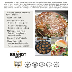 Brandt Beef Tallow tub with pouring spout, convenient for quick adding to recipes.