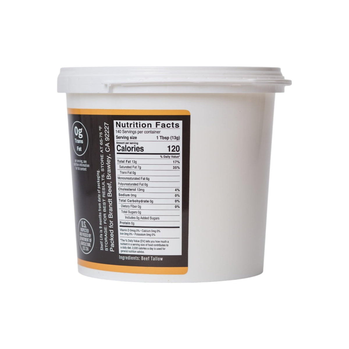 Brandt Beef Tallow 64 oz packaging for bulk meal prep.