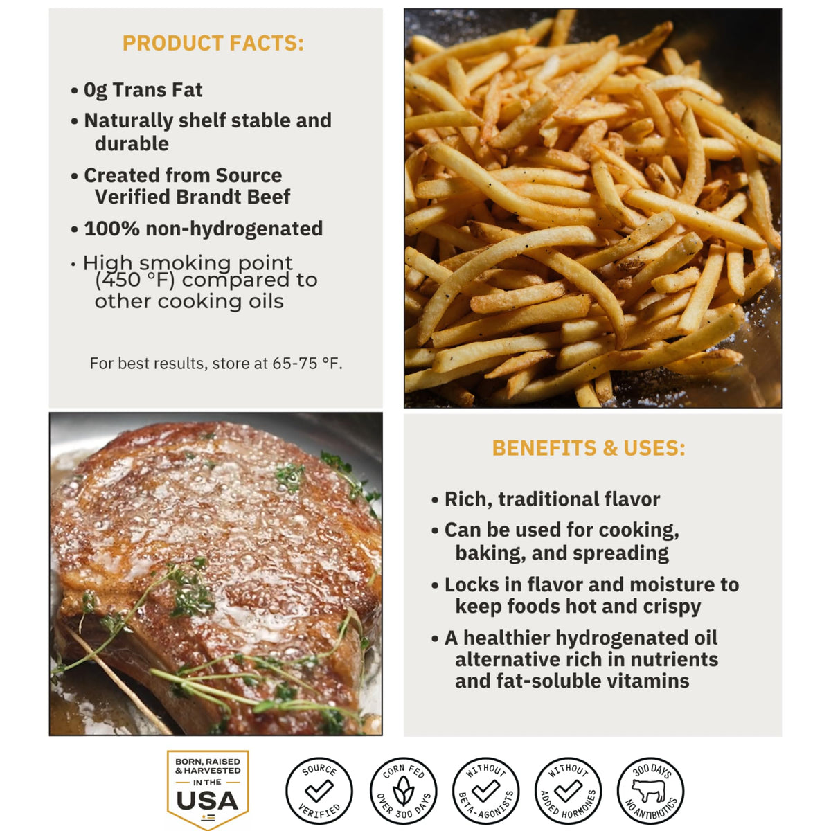 Brandt Beef Tallow used to roast vegetables for a rich, even finish.