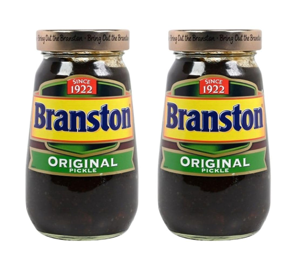 Branston Goldtop pickle jar, front view, perfect to elevate sandwiches with tangy flavor.