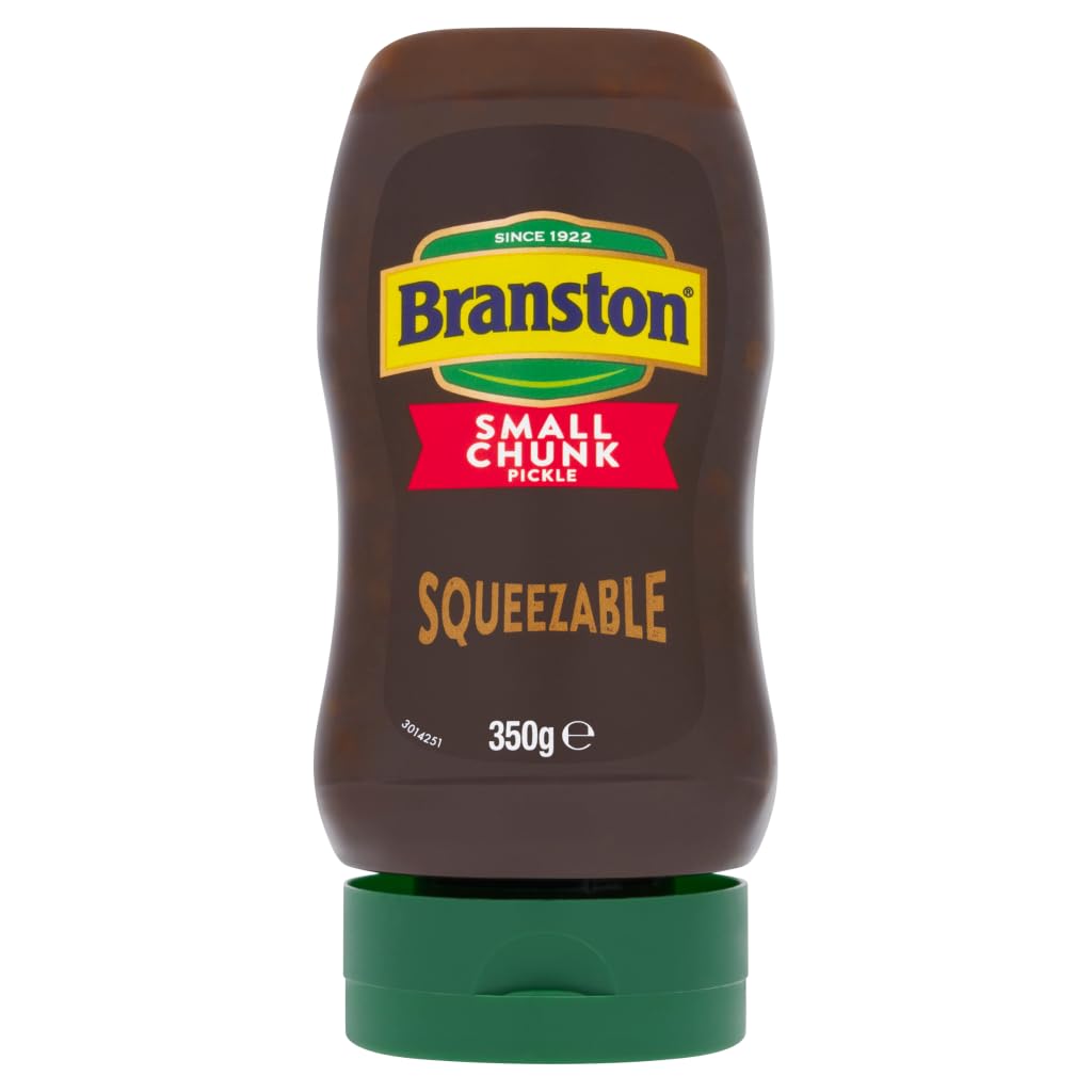 Branston Small Chunk Squeezy Pickle bottle ready for sandwiches and burgers