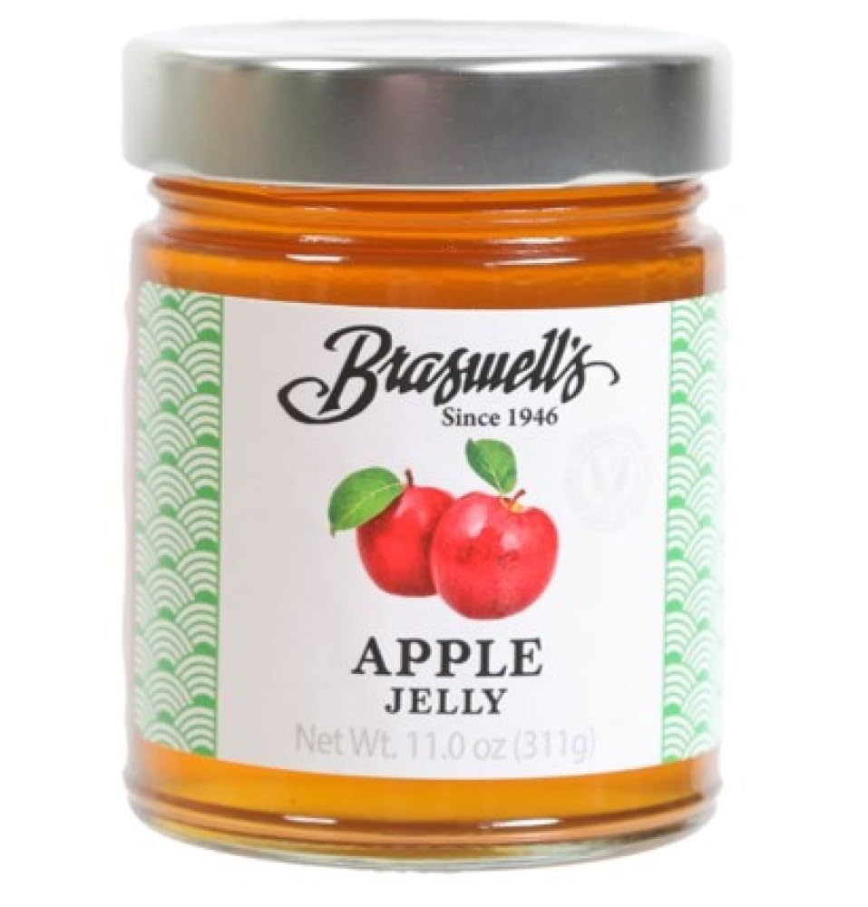 Braswell's Apple Jelly bottle pour shows a smooth texture ideal for breakfast and glaze