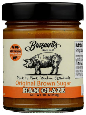 Braswell’s Original Brown Sugar Ham Glaze bottle ready to glaze seafood dishes
