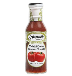 Braswell's Vidalia Onion & Summer Tomato Dressing bottle ready for marinating grilled meats.